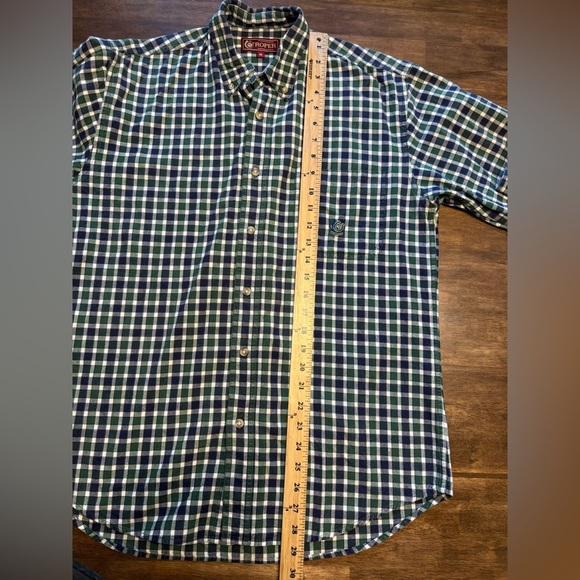 Roper Button Down Shirt Mens SZ M Green Navy Gingham Plaid Collared Long Sleeve - Picture 8 of 8